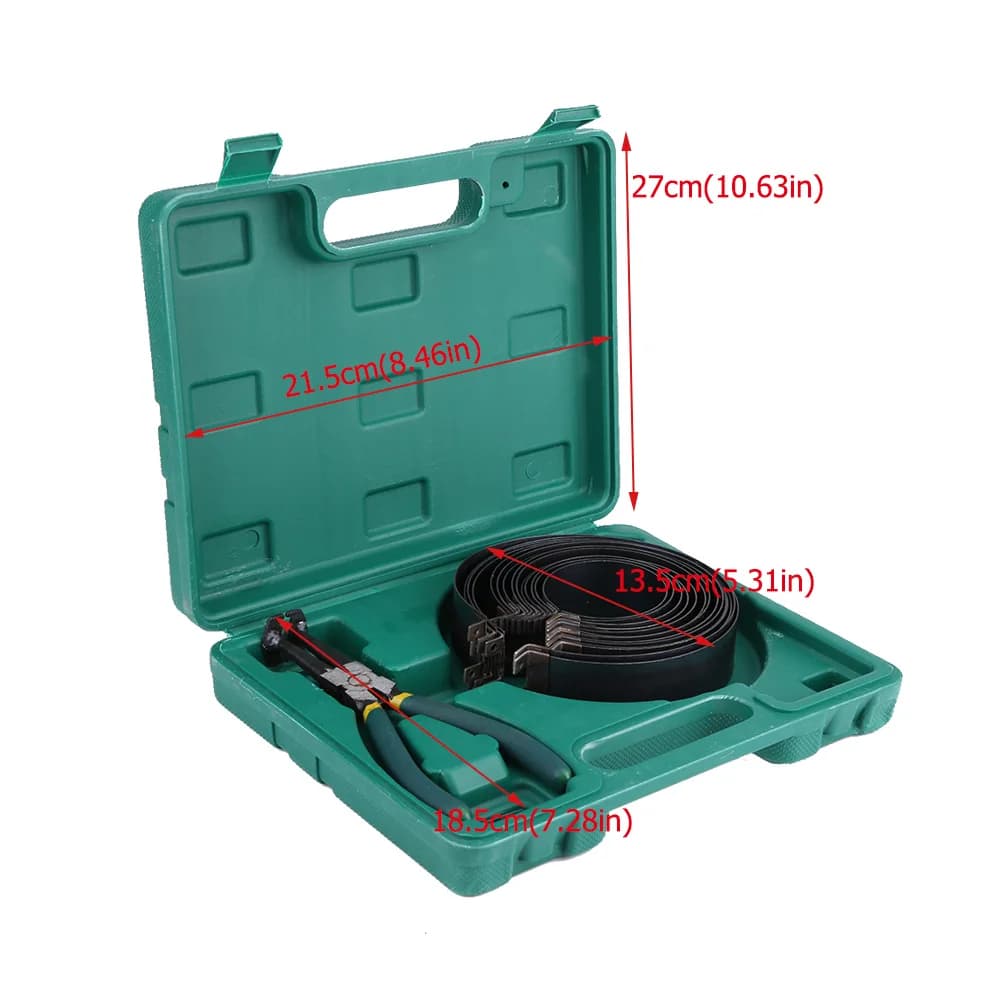 Kit de ferramentas profissional com alicate compressor e anéis de pistão em estojo verde com medidas