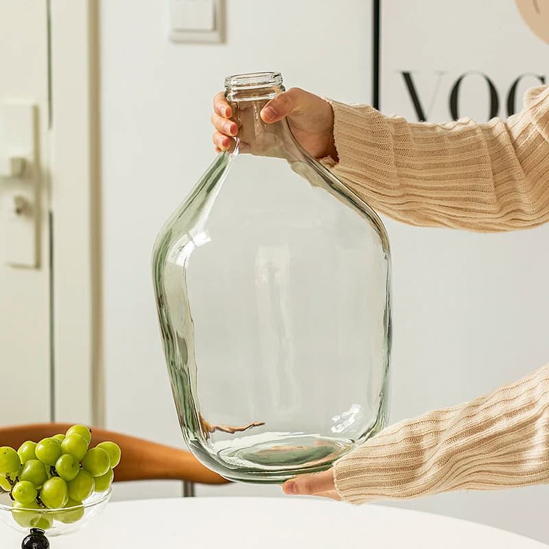 Vaso para plantas Jácotei transparente em vidro grande, estilo decorativo, segurado por mãos