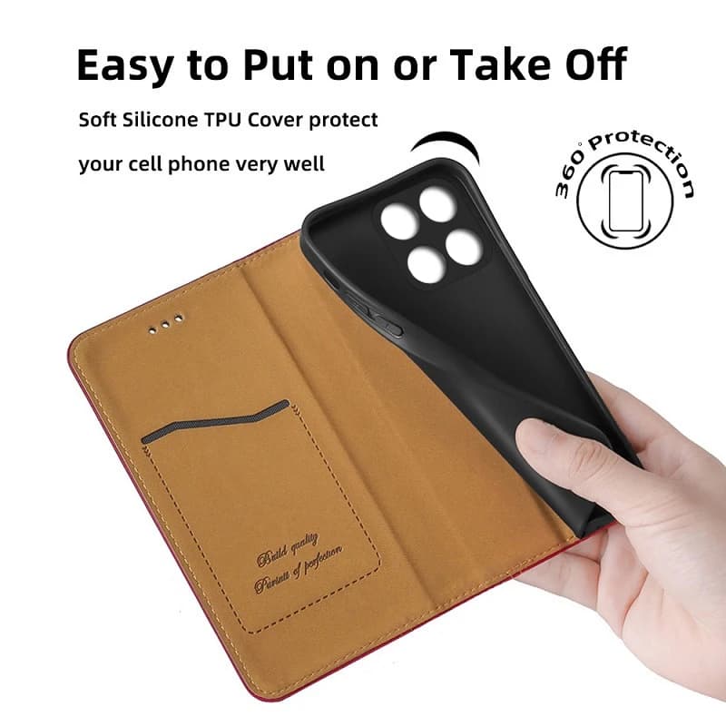 Capa para Moto G100 Pro com interior em couro sintético marrom e suporte de silicone TPU preto