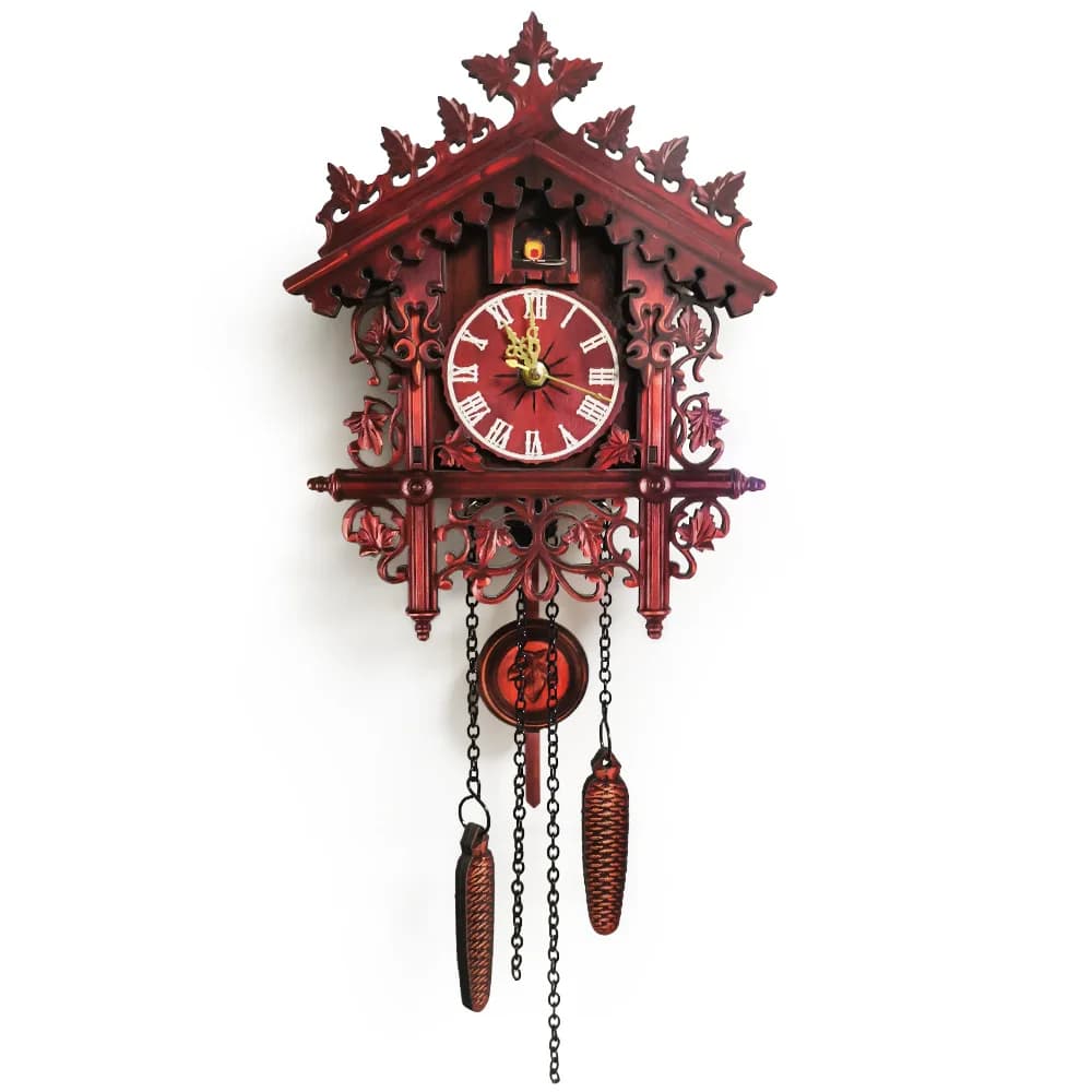 Relógio de parede vintage vermelho com design ornamental para decoração nórdica