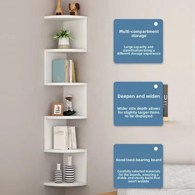 Prateleira de parede branca estilosa com design moderno, economizadora de espaço, para livros e decoração no quarto ou escritório.