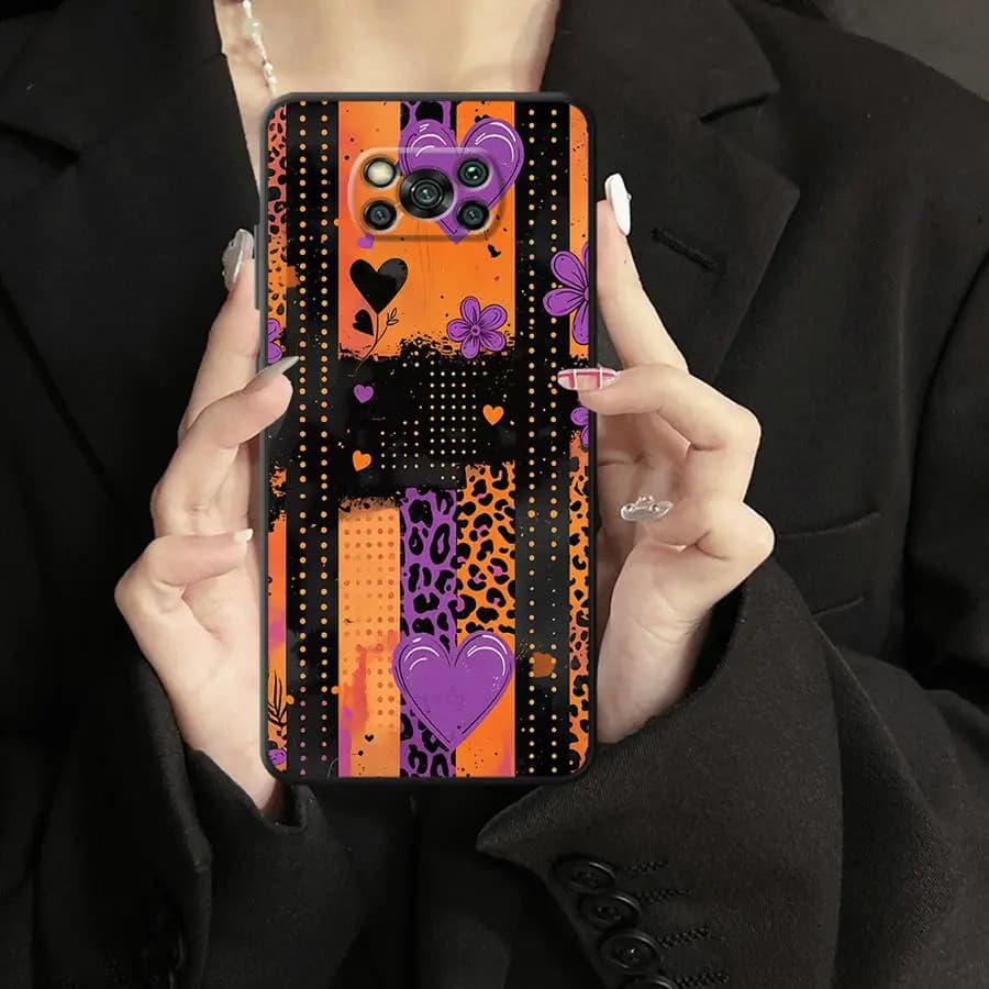 Capa de telefone floral com corações e padrões de leopardo para Xiaomi