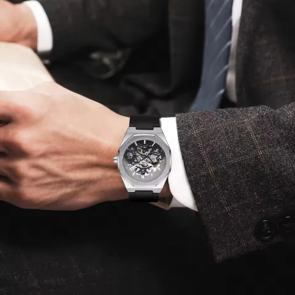 Relógio Masculino Mecânico de Luxo com Estrutura Octogonal em Aço Inoxidável