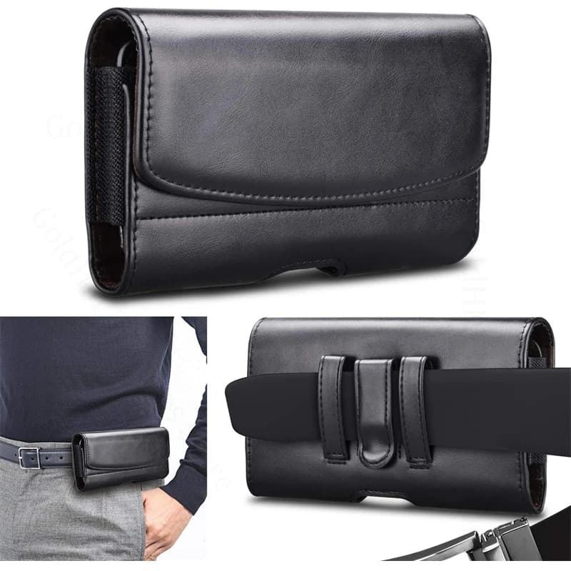 Capa de couro preto para Motorola com clipe de cinto e bolsa de cintura