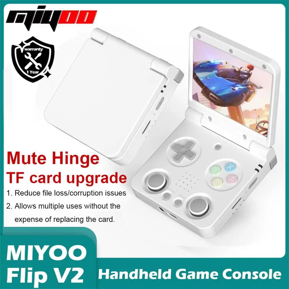 Console de jogo portátil Miyoo Flip V2 com tela de 3.5 polegadas e atualização de cartão TF
