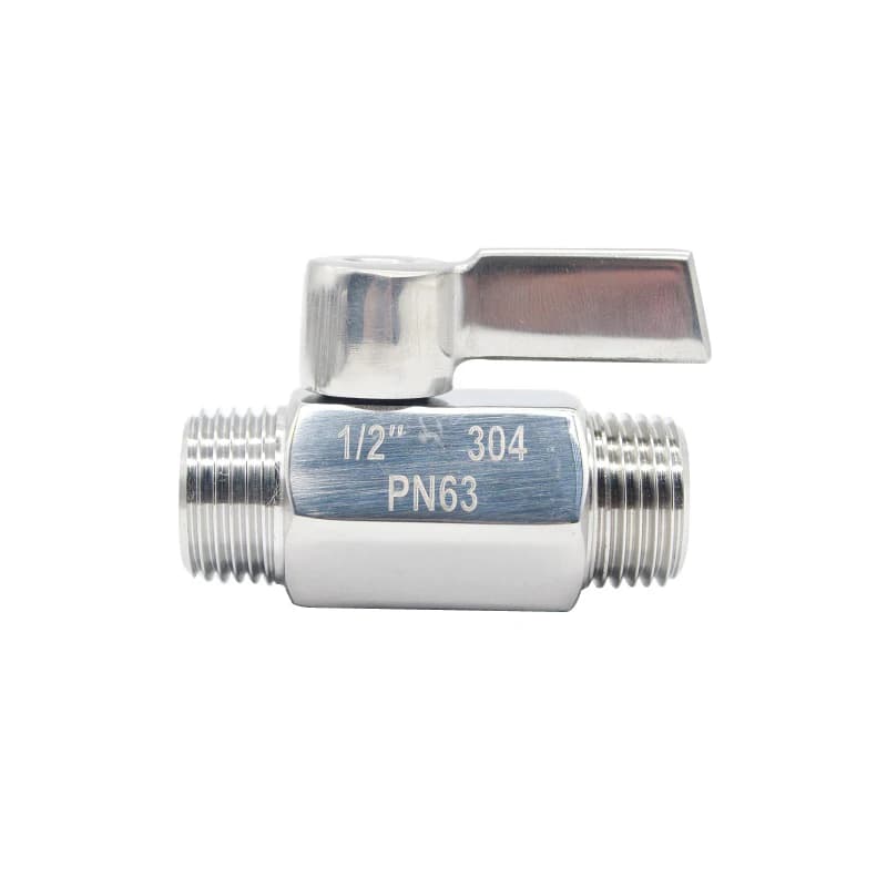 Válvula de esfera mini aço inox 304 com rosca macho dupla 1/2 polegada para líquidos industriais