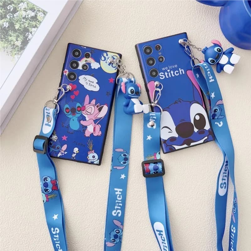 Capa de telefone Disney 3D Cute Stitch com cordão para Xiaomi Poco X2 X3 X4 X5 M2 M3F3 M4 M5 X5 M7 C50 C51 C71 C75 F6 7 Pro Ultra NFC