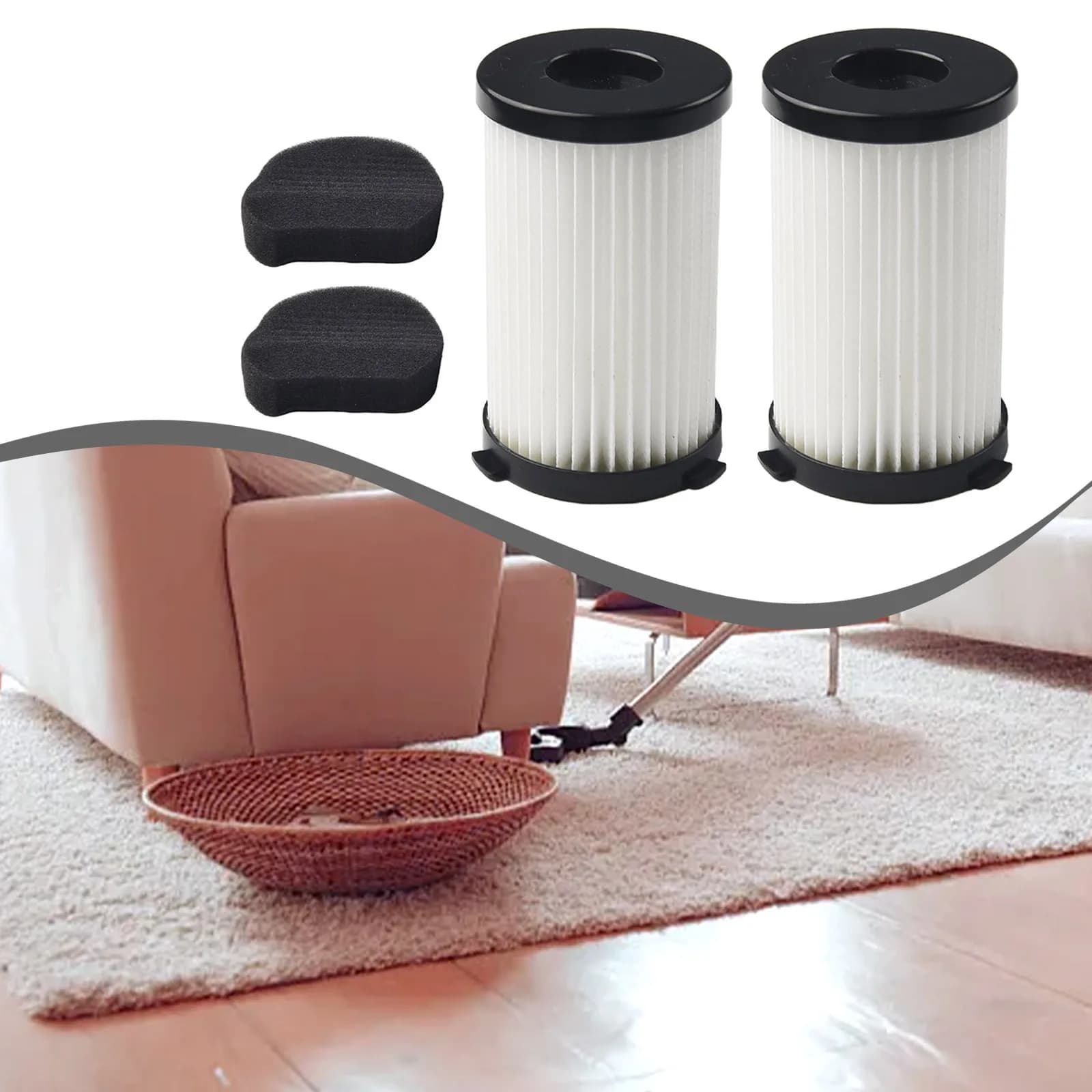Filtros para aspirador Clatronic com esponjas pretas em ambiente doméstico