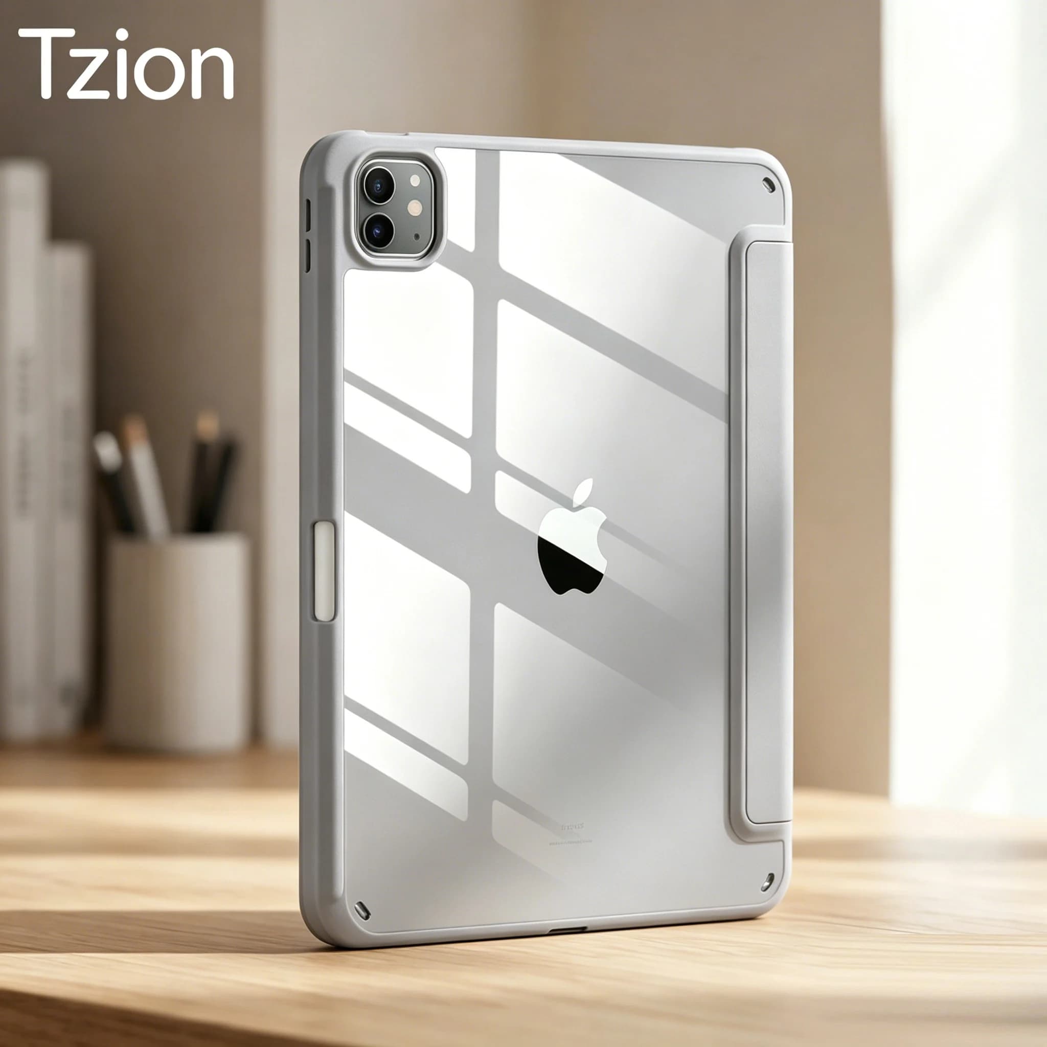 Capa protetora para iPad Pro 11 cinza em ângulo lateral