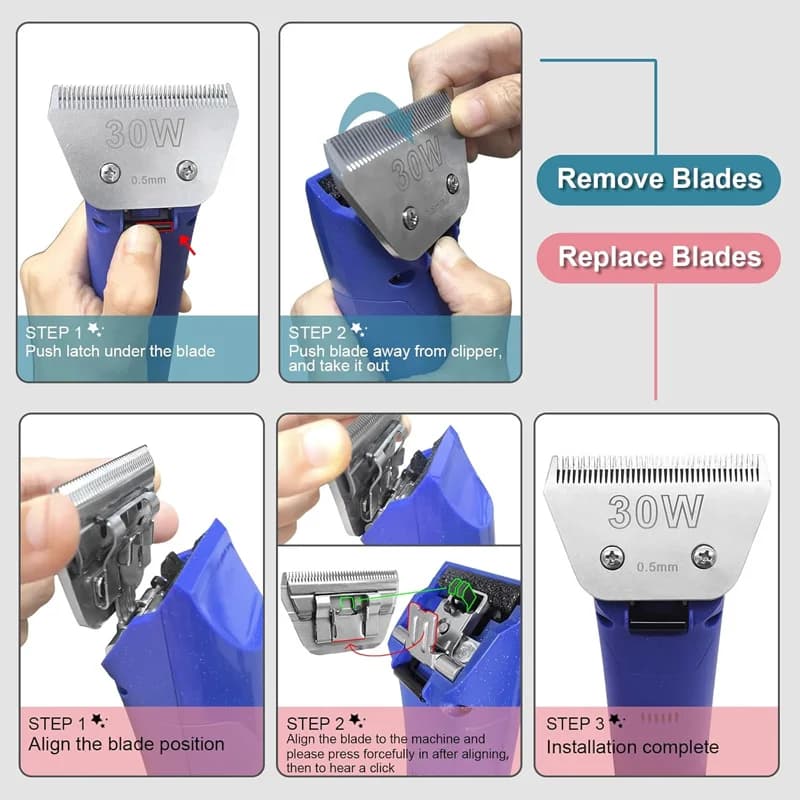 Passo a passo remoção e substituição lâmina 30W para máquina de tosa profissional azul