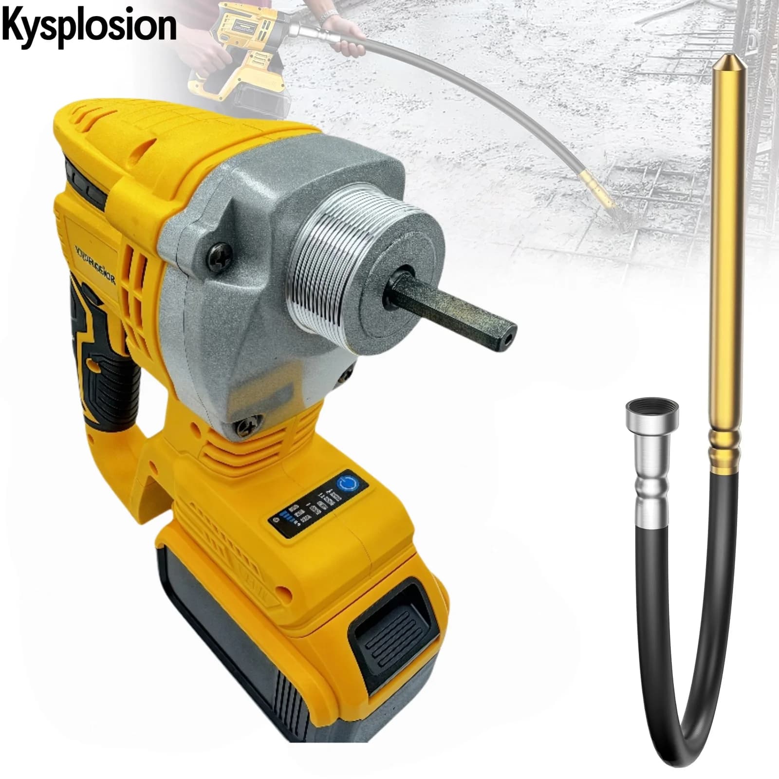Vibrador de concreto elétrico sem fio com haste de eixo de 3,8 pés, ferramenta portátil de mistura vibratória de concreto para bateria dewalt 20V