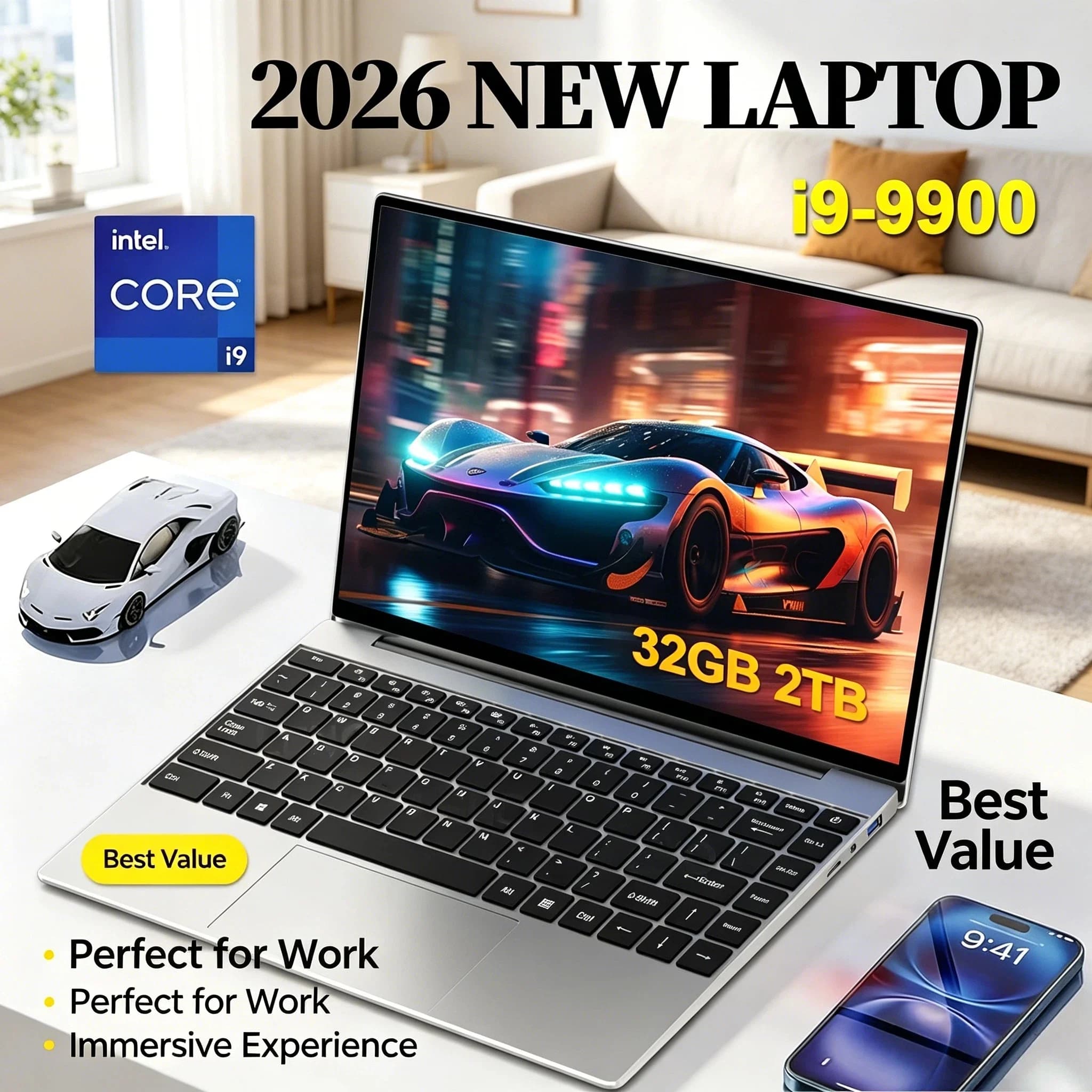 Laptop NOVO 2026 14.1 polegadas Intel Core i9 9900 32GB 2TB Windows 11 Computador Gamer PC Notebook para Escritório HD