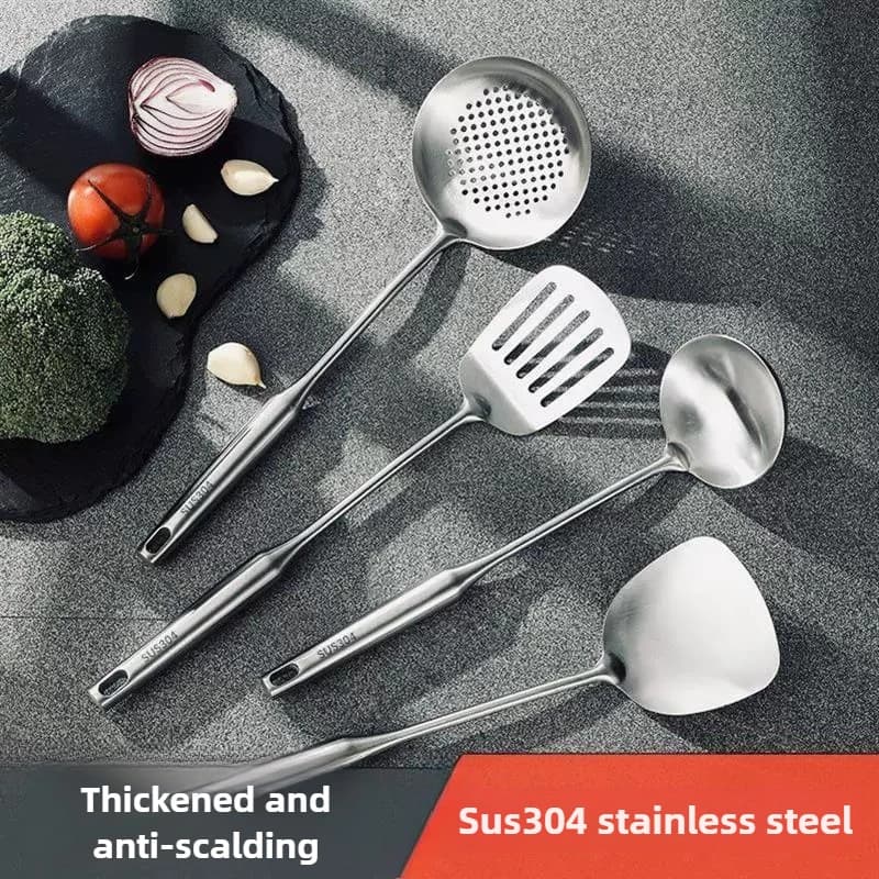 Conjunto de utensílios de cozinha linha Wok em aço inoxidável 304 prata com 4 peças
