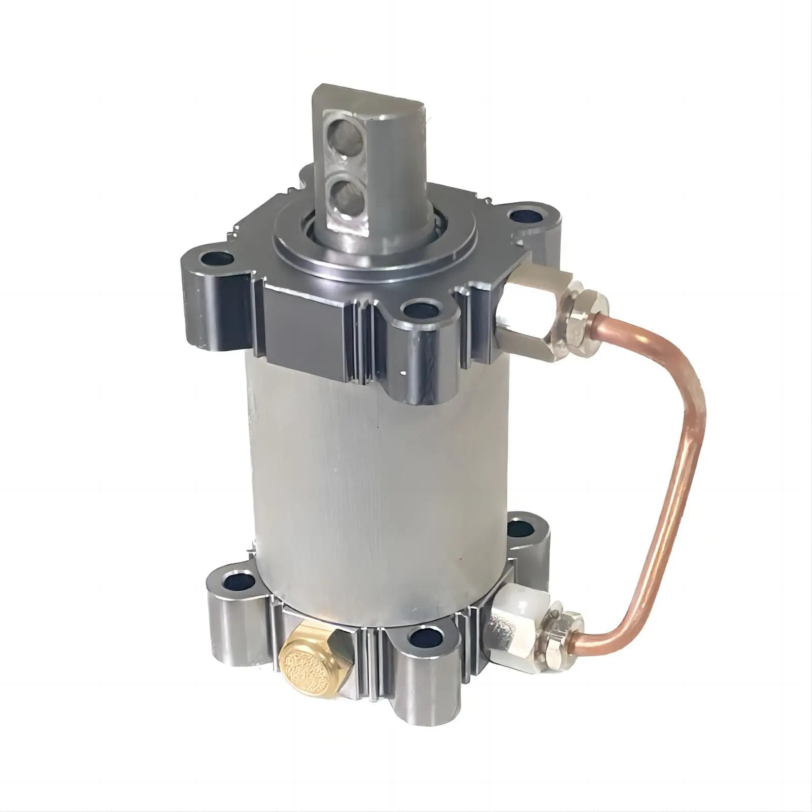 Compressor de ar PCP 4500Psi 300Bar com corpo em alumínio e tubo de cobre, em fundo branco.