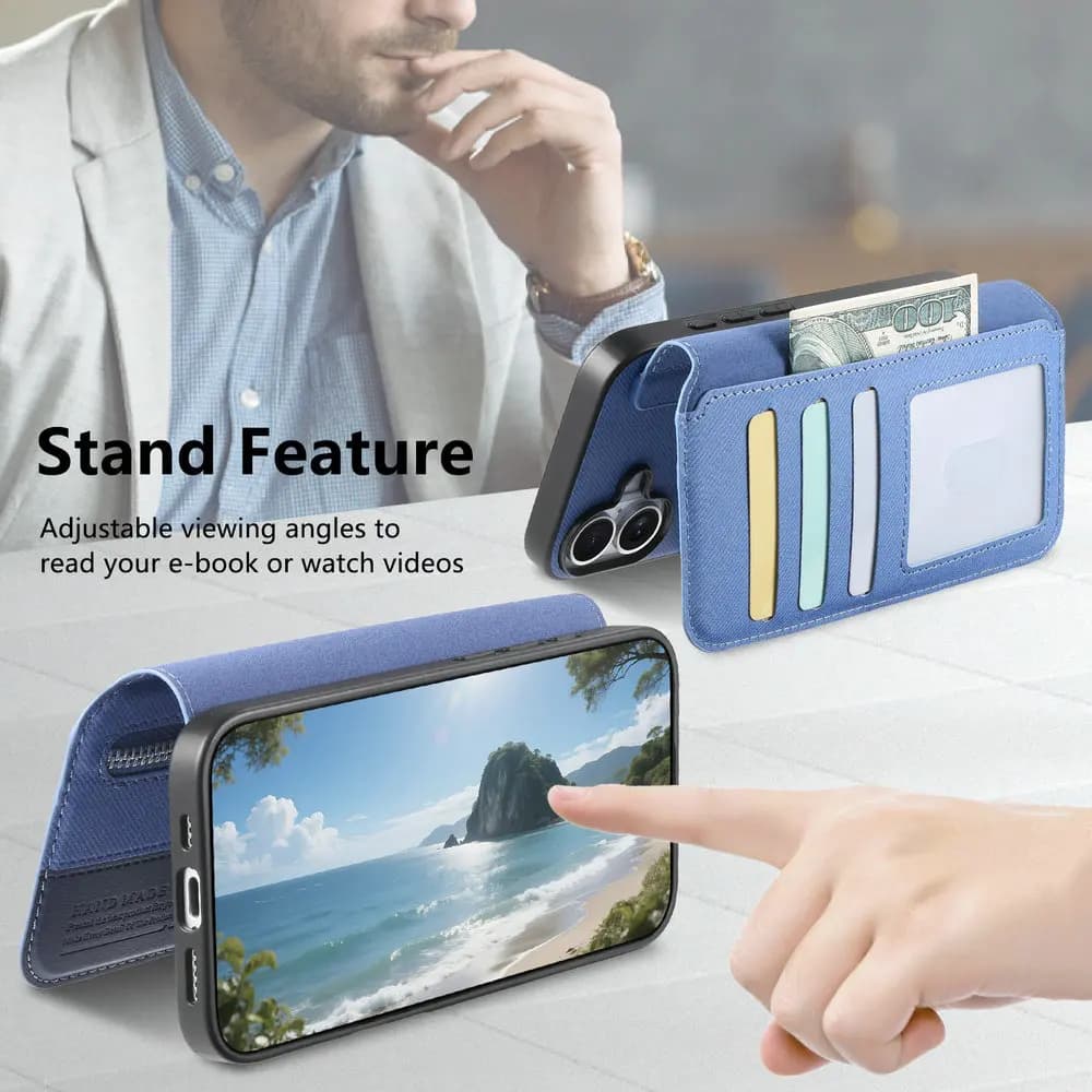 Capa carteira azul claro para Xiaomi Redmi Note 14 Pro com suporte ajustável para assistir vídeos e guardar cartões