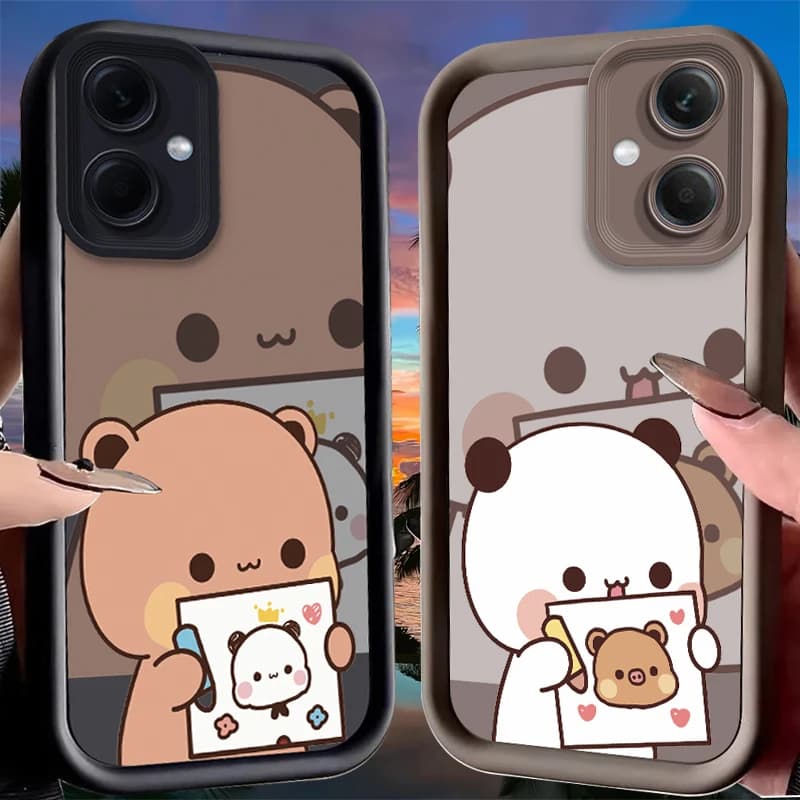 Capa de silicone líquido para smartphone com estampa de ursos fofos