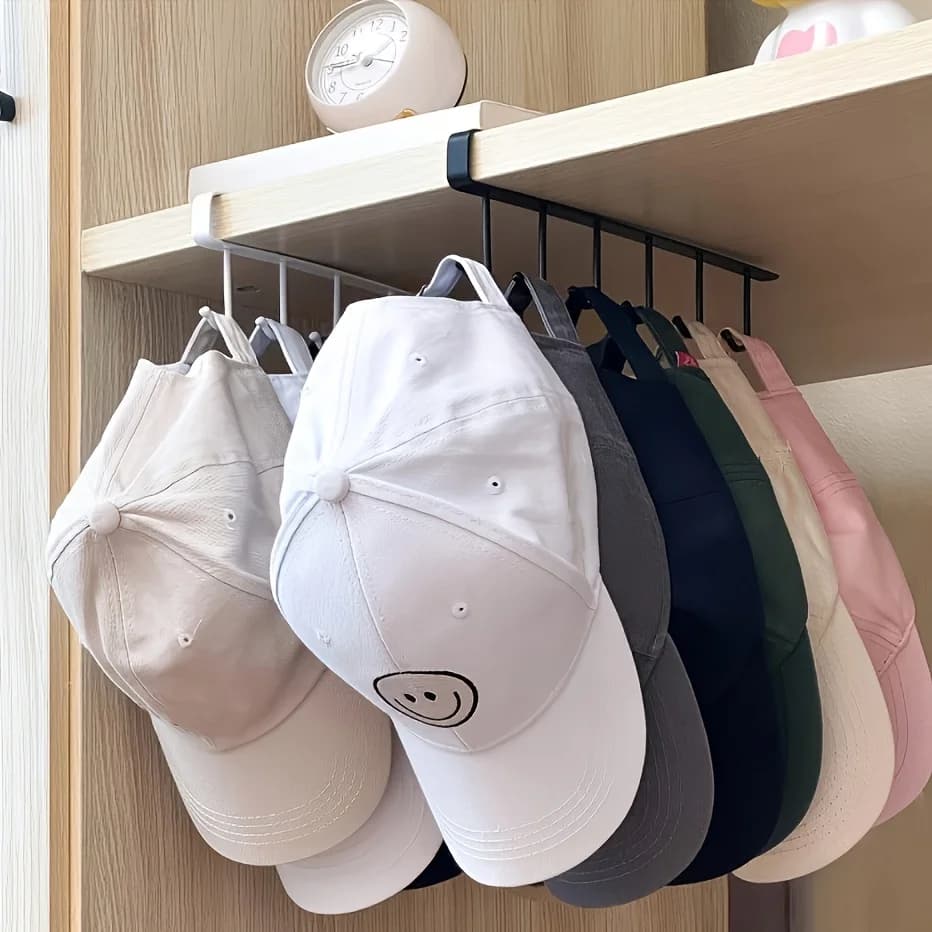 Suporte de armazenamento multifuncional para chapéus com 6 ganchos, organizador portátil para parede e porta