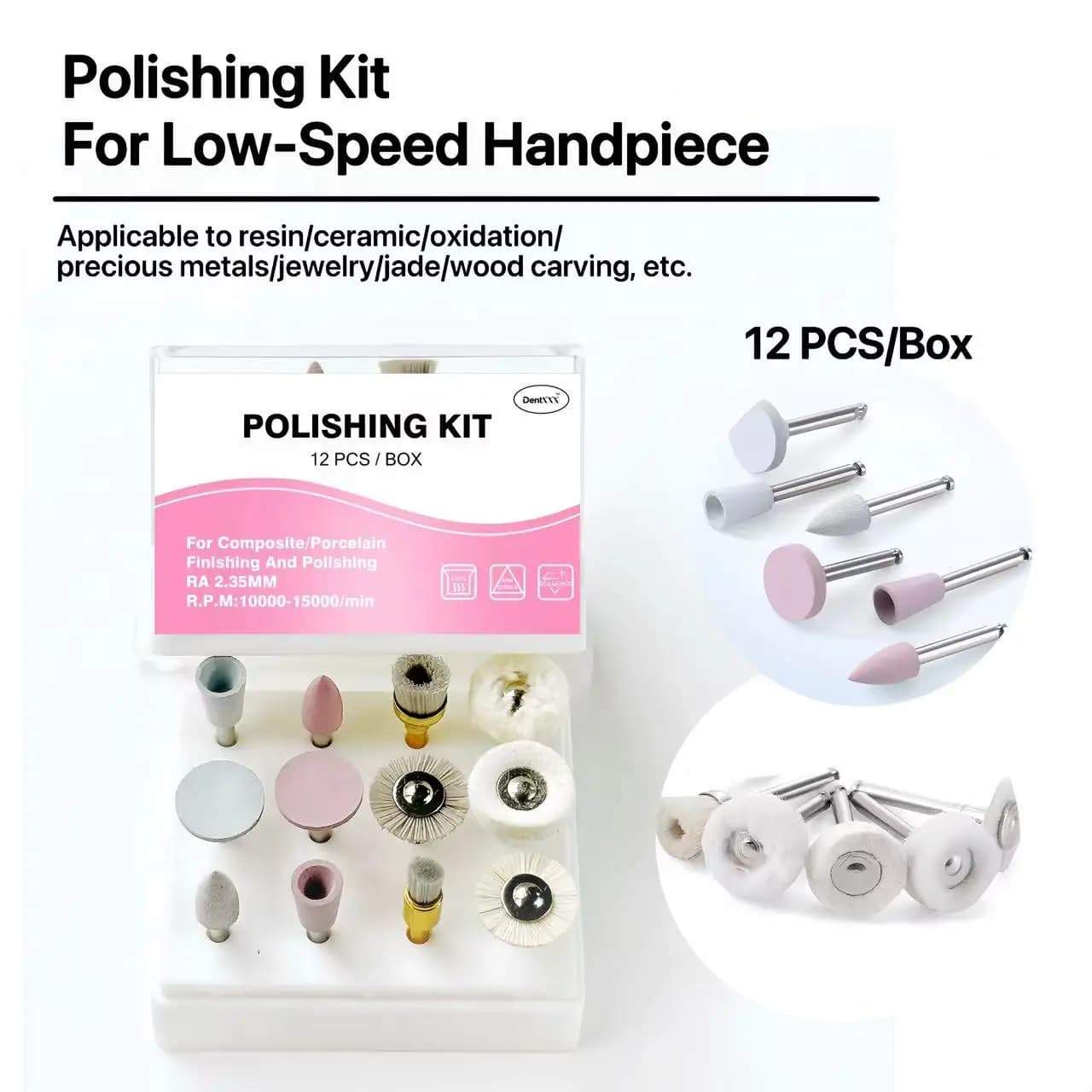 Kit de Polimento Multifuncional 12 Peças com Escovas de Silicone e Lã de Nylon para Polimento de Resina, Acrílico e Joias