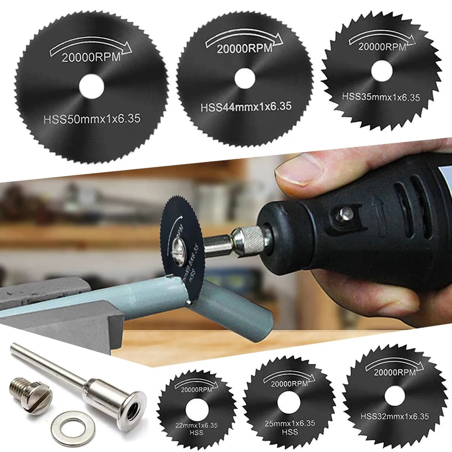 Conjunto de 6 lâminas de serra rotativas pretas para ferramentas Dremel