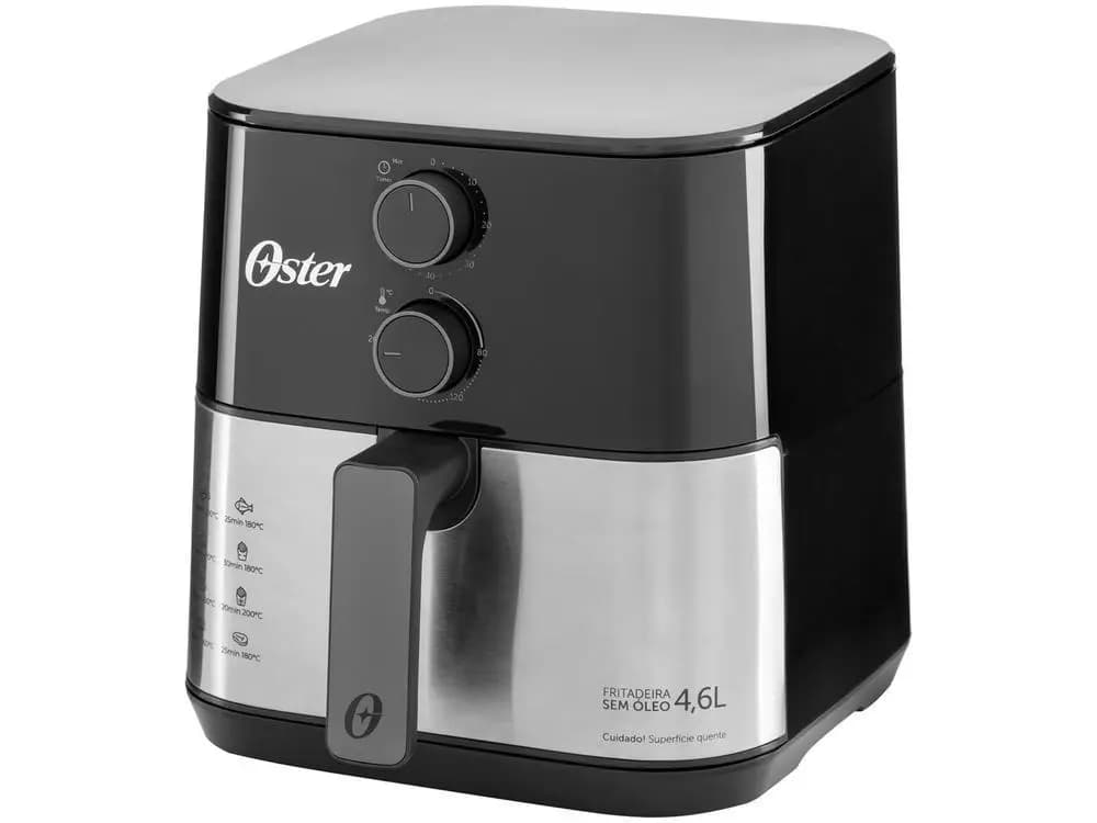 Fritadeira elétrica sem óleo Oster Compact OFRT520, preta e inox, 4,6L, controle de temperatura e timer