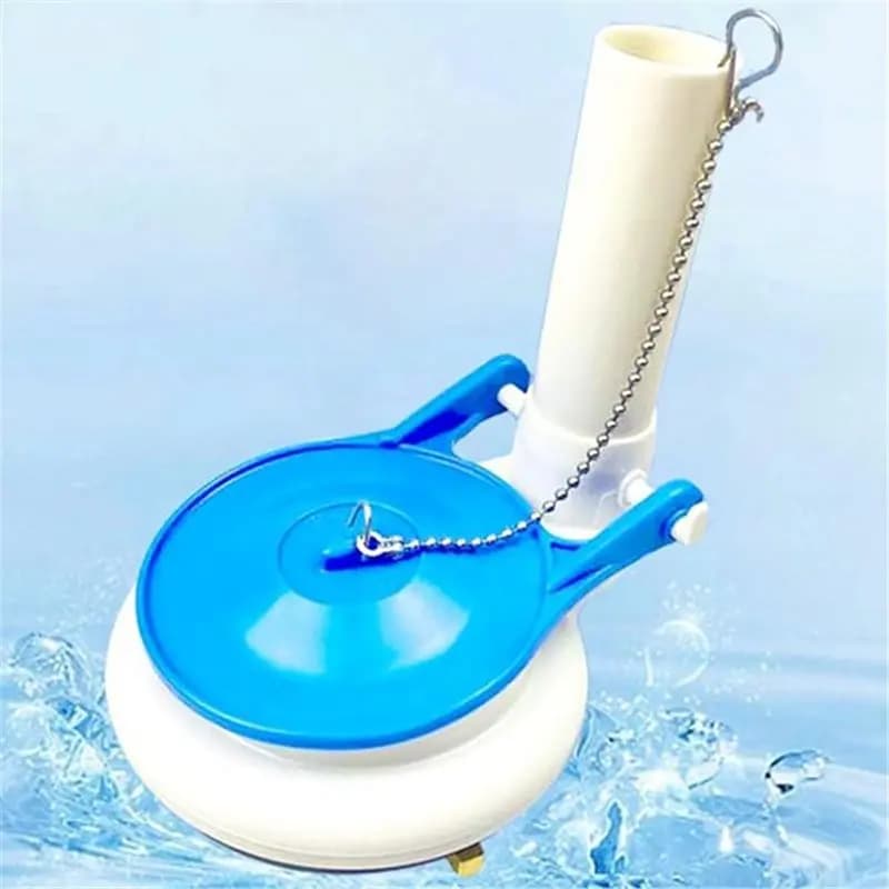 Kit válvula de descarga para vaso sanitário 3 polegadas com tampa azul e corpo branco em fundo azul
