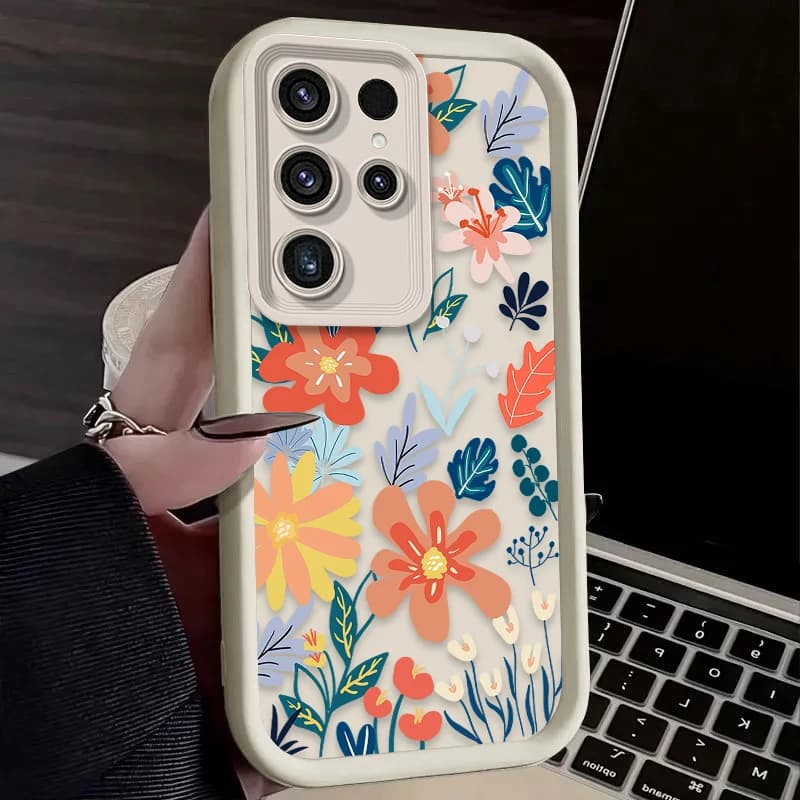 Arte colorida flor caso de telefone para samsung galaxy s24 s25 s23 ultra s22 s21 plus fe a36 a56 a26 a16 a06 a15 a25 a35 a55 5g etui