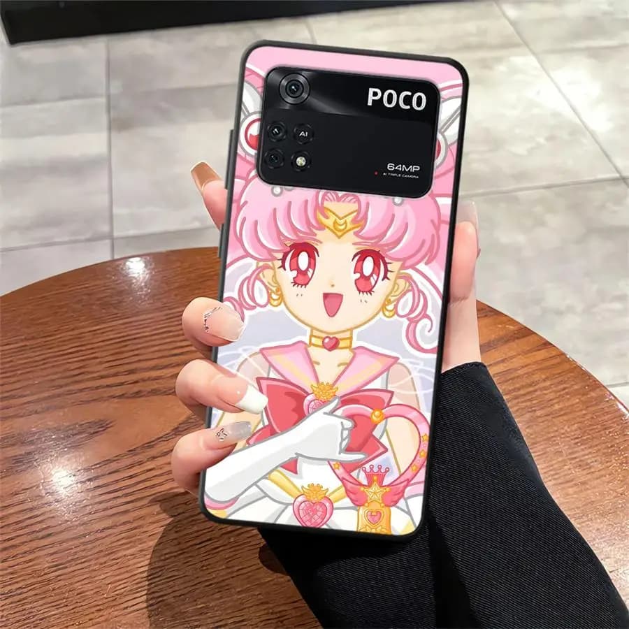 Capa rosa para Xiaomi Poco com estampa Chibi Moon, estilo anime e proteção para câmera traseira