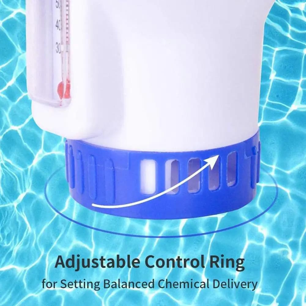 Copo Flutuante para Piscina com Termômetro, Dispensador Químico de Cloro Flutuante para Limpeza e Esterilização