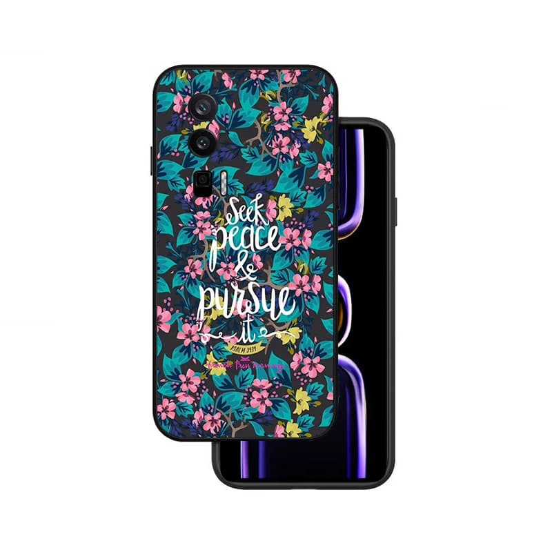 Capa para Xiaomi Mi A3 com estampa floral colorida e mensagem bíblica seek peace and pursue it