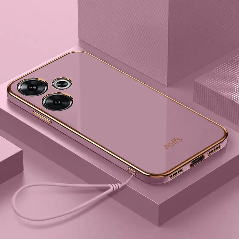 Capa traseira rosa com borda dourada para smartphone Aoffs com três câmeras traseiras e porta USB-C