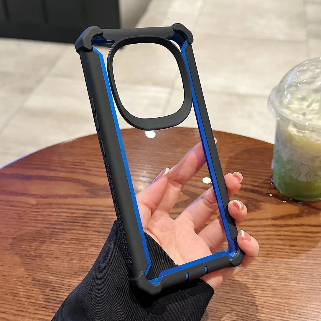 Capa preta com bordas azuis para Xiaomi Redmi Note 14 proteção anti-queda e antipoeira