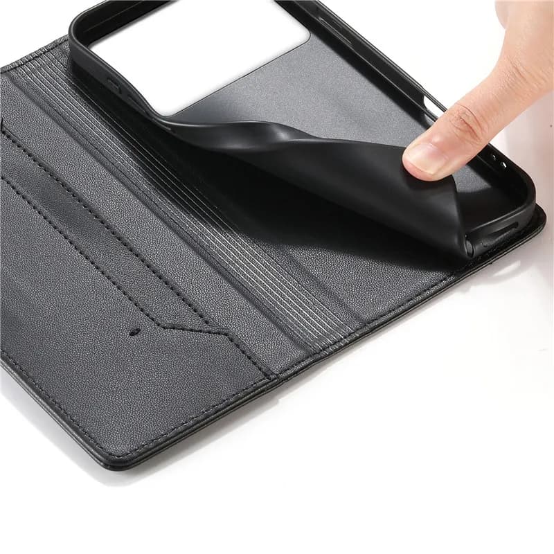Capa para Xiaomi Poco C61 com interior em couro preto e suporte flexível para encaixe do celular