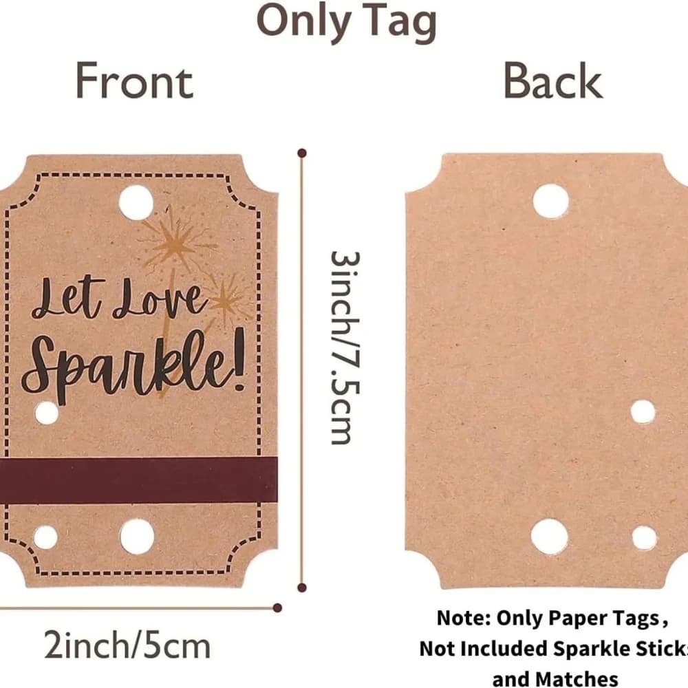 Etiqueta de presente Let Love Sparkle em papel kraft natural com medidas 7,5x5 cm frente e verso
