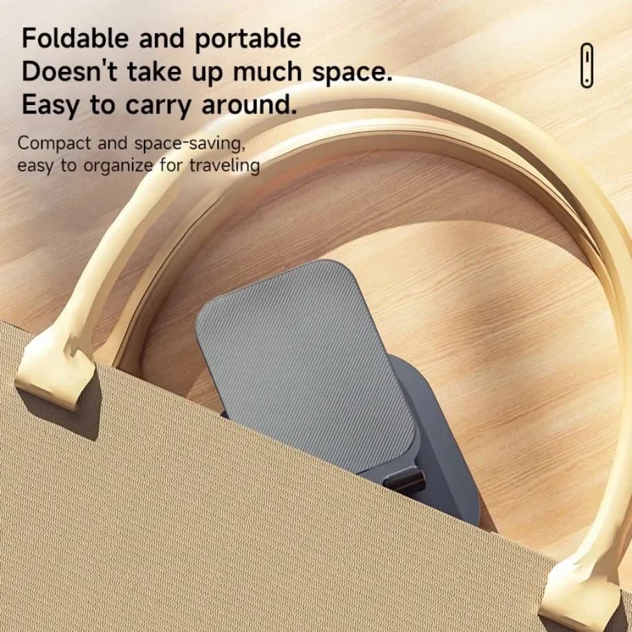 Suporte de mesa dobrável preto compacto e portátil para celular e tablet, fácil de transportar