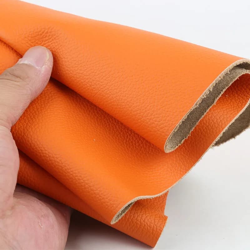 Couro de vaca de primeira camada, couro genuíno laranja-amarelo, 1,3 mm de espessura, capa macia de sofá com padrão de lichia laranja, capa de assento de carro