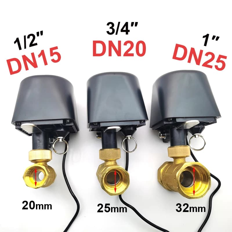 Válvula de água inteligente Tuya DN15 DN20 DN25 preta com conexões de latão 20mm 25mm 32mm