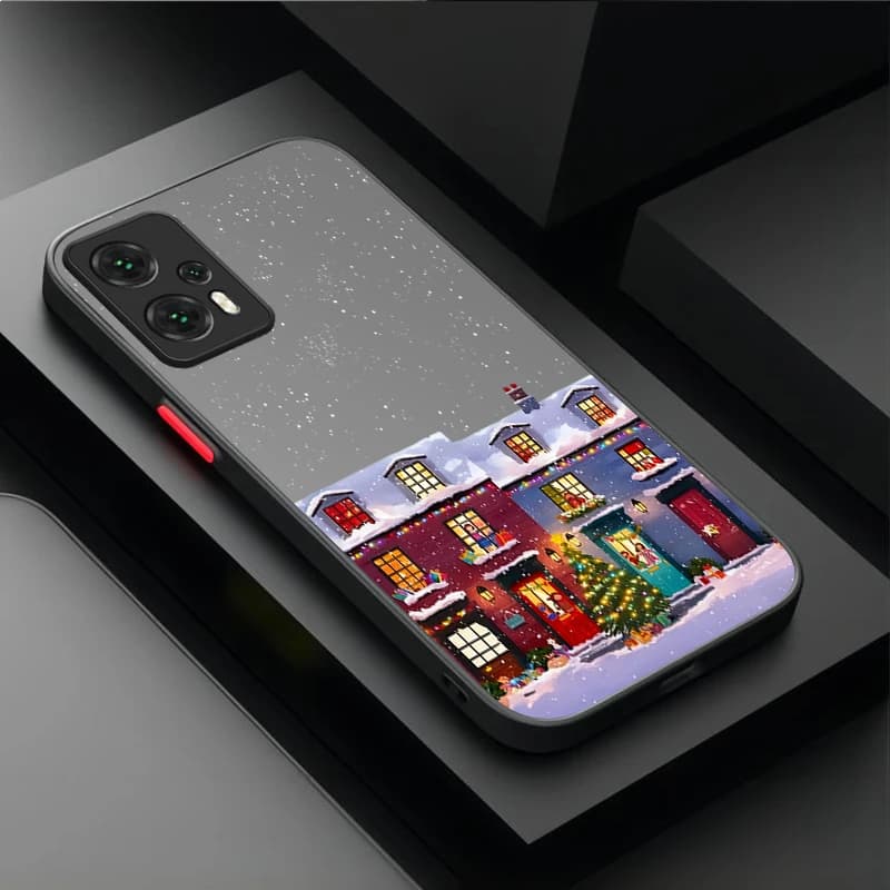Capa para Xiaomi Mi 13 com estampa de casas coloridas e árvore de Natal na neve, estilo festivo