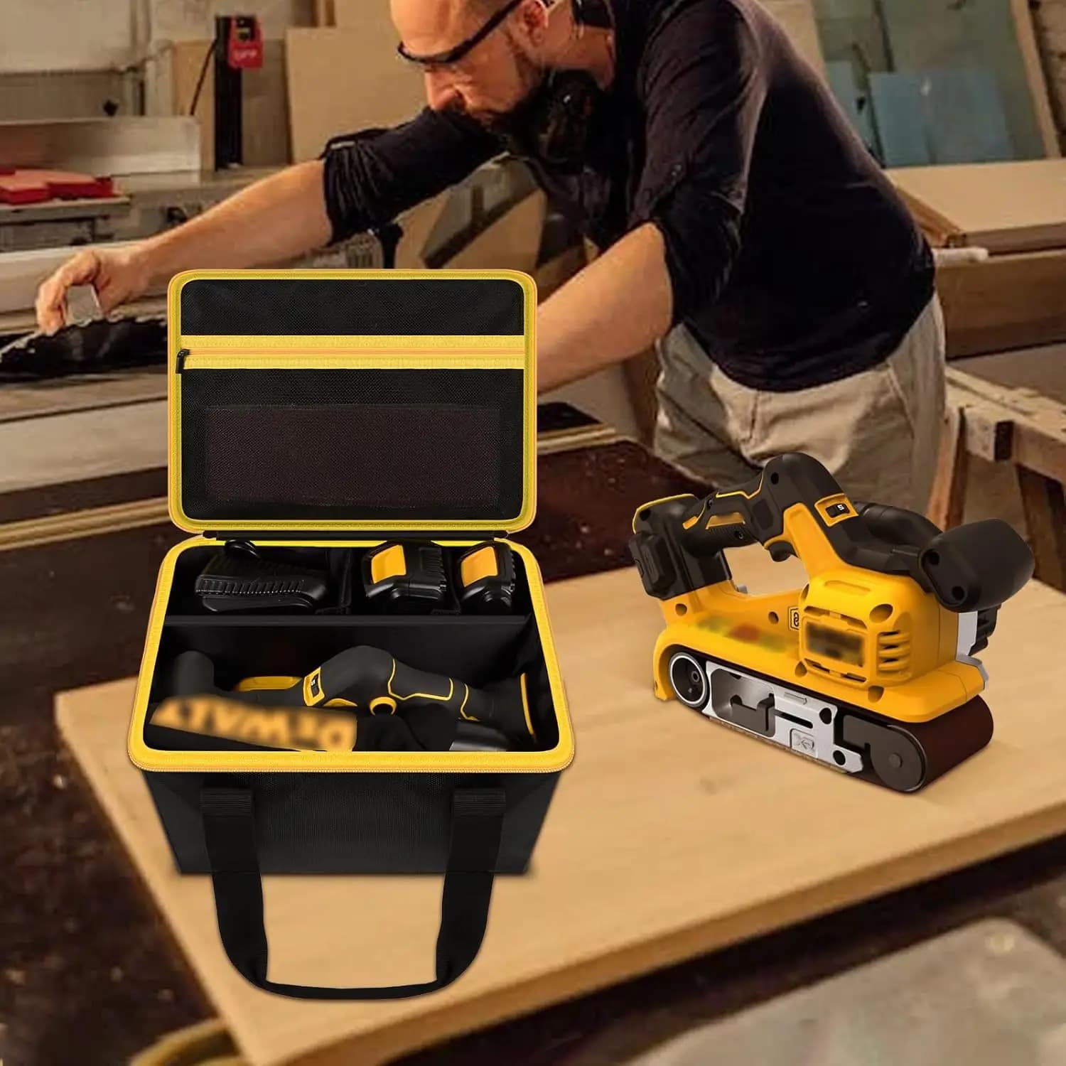 Bolsa para ferramentas DEWALT DCW220B com compartimentos para lixadeira 20V MAX e acessórios