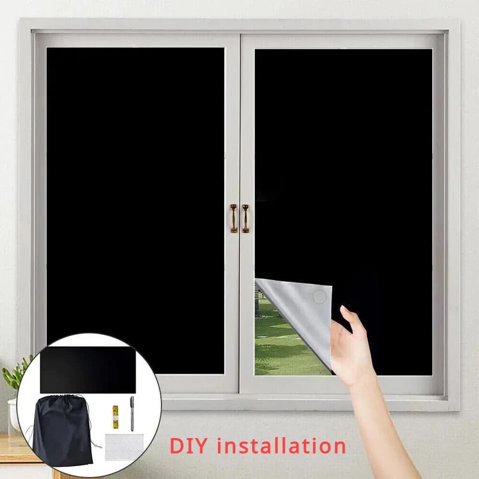 Cortina blackout preta para janela deslizante, instalação DIY