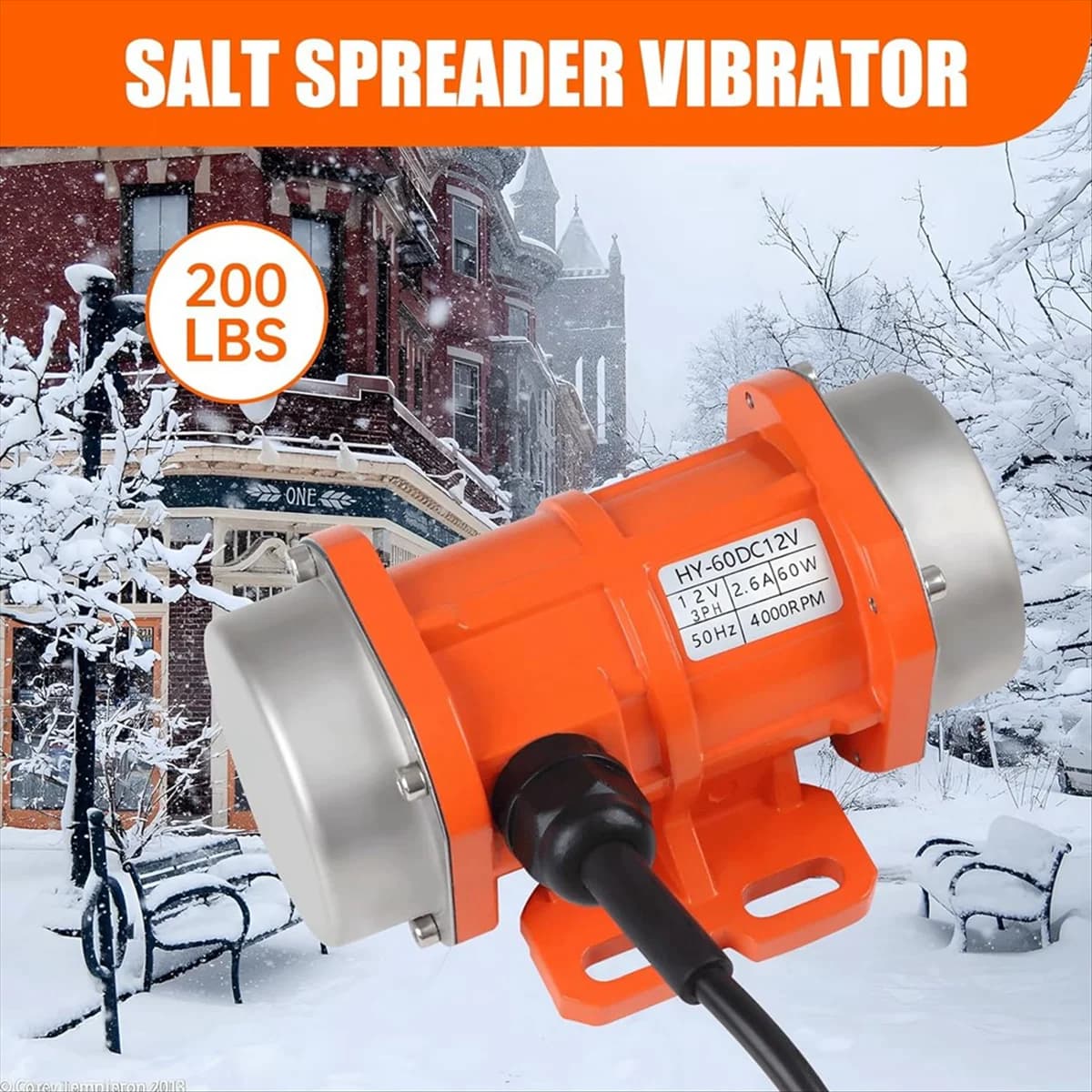 Motor vibrador de concreto laranja 60W 12V 4000RPM para espalhador de sal com cabo preto