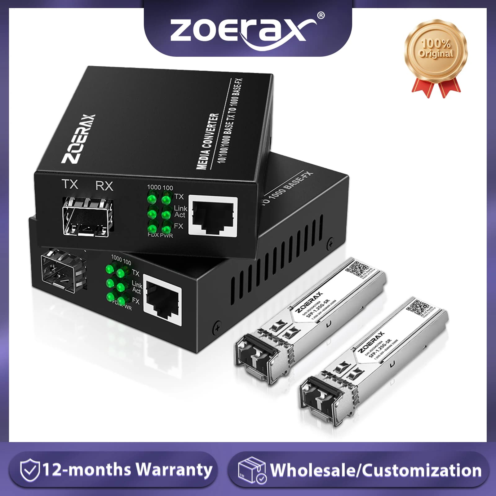 ZoeRax Gigabit SFP LC Módulo multimodo de fibra para RJ45 Ethernet Conversor de mídia Transceptor de fibra óptica com módulo LC SFP 1.25G