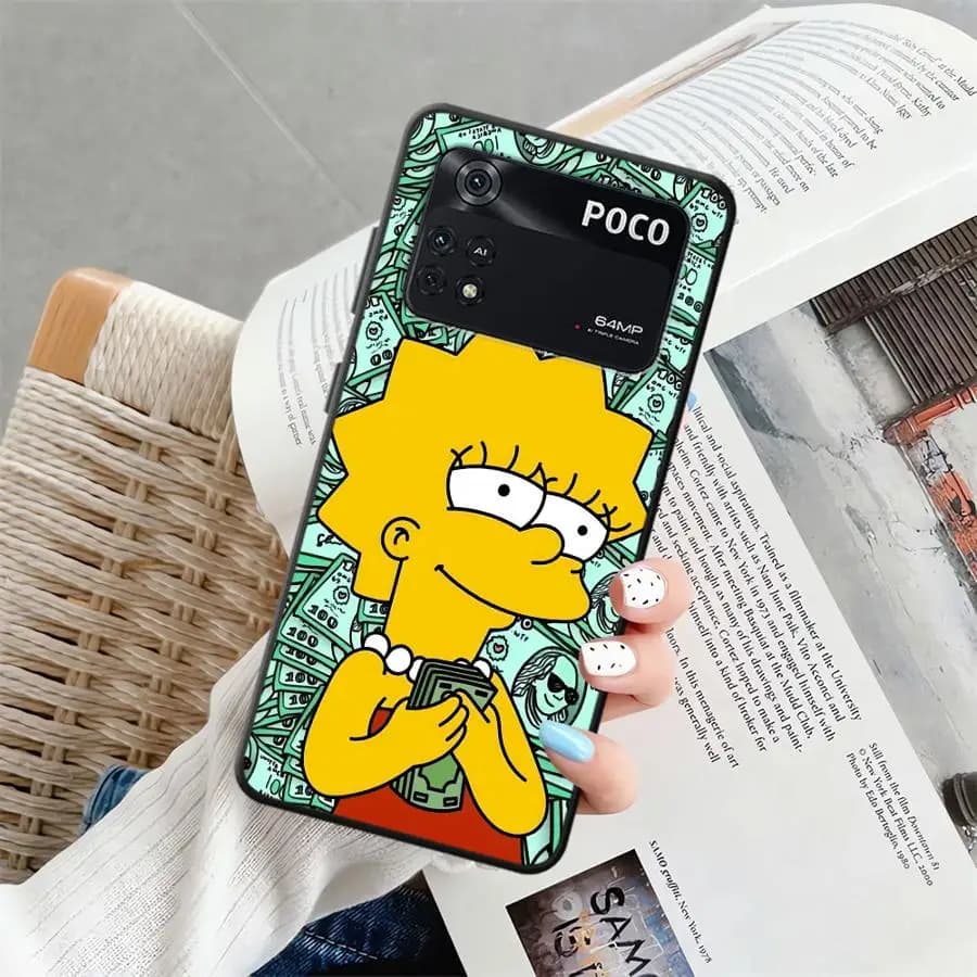 Capa de telefone macia preta para Xiaomi Poco com estampa de Homer Simpson