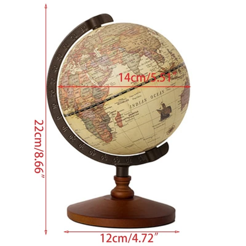 Globo Mundial de Madeira com Suporte Vintage 22x14cm