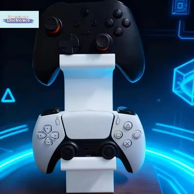 Suporte branco para controles gamer com dois gamepads, design moderno para organização de acessórios