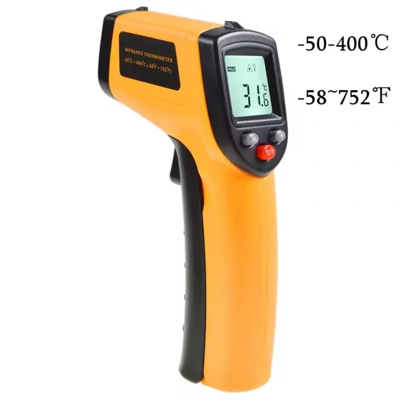 Termômetro infravermelho sem contato com tela digital, medição rápida, posicionamento a laser, alerta de temperatura, Celsius/Fahrenheit