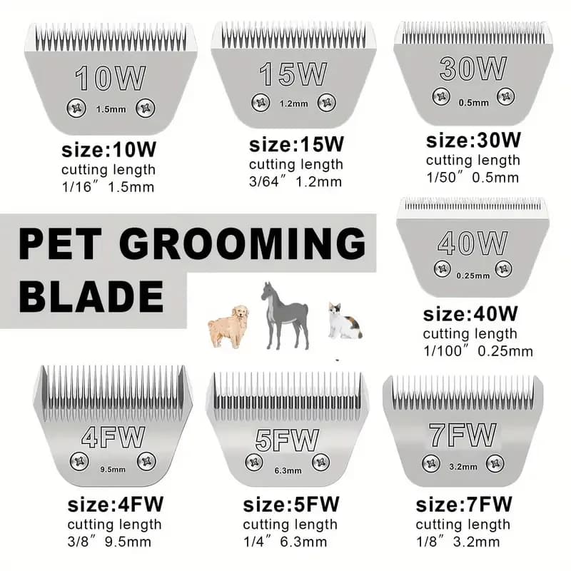 Conjunto lâminas para tosa 10W 15W 30W 40W 4FW 5FW 7FW em metal prata para grooming pet