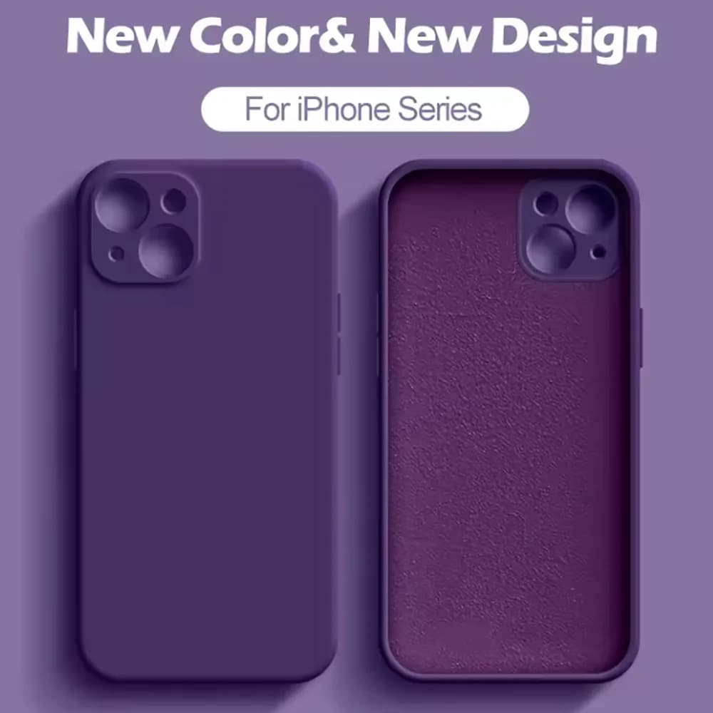 Visão interna e externa da capa roxa escura para iPhone 7 em silicone líquido com design novo