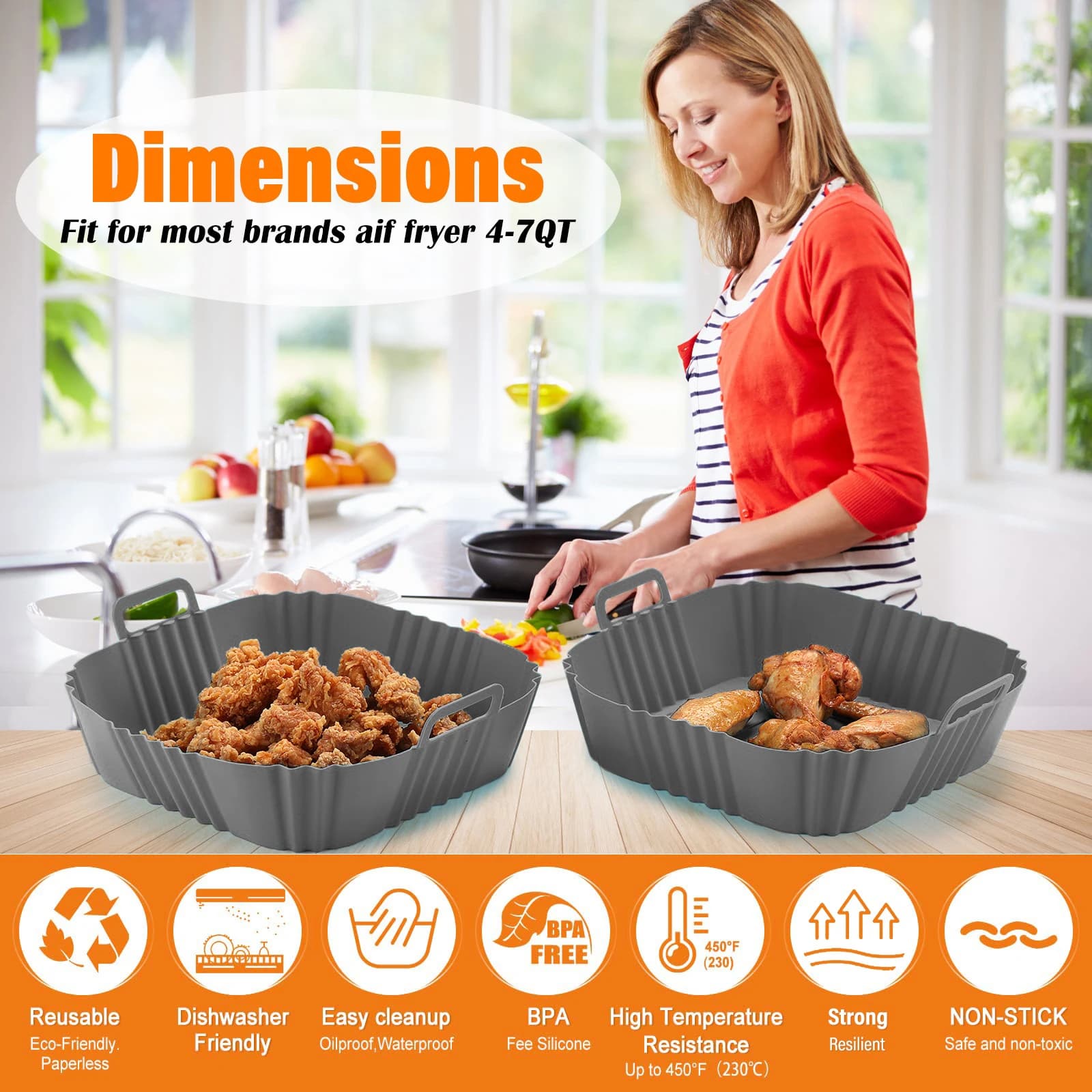 Silicone Air Fryer Churrasco Pote, Bandeja Pad, Molde de cozimento do forno Airfryer, Panela antiaderente quadrada reutilizável, Ferramentas de cozinha