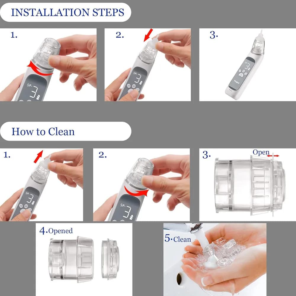 Aspirador nasal elétrico para bebês, limpador de nariz portátil, dispositivo de sucção de nariz com bocal de silicone de qualidade alimentar, 6 modos de sucção