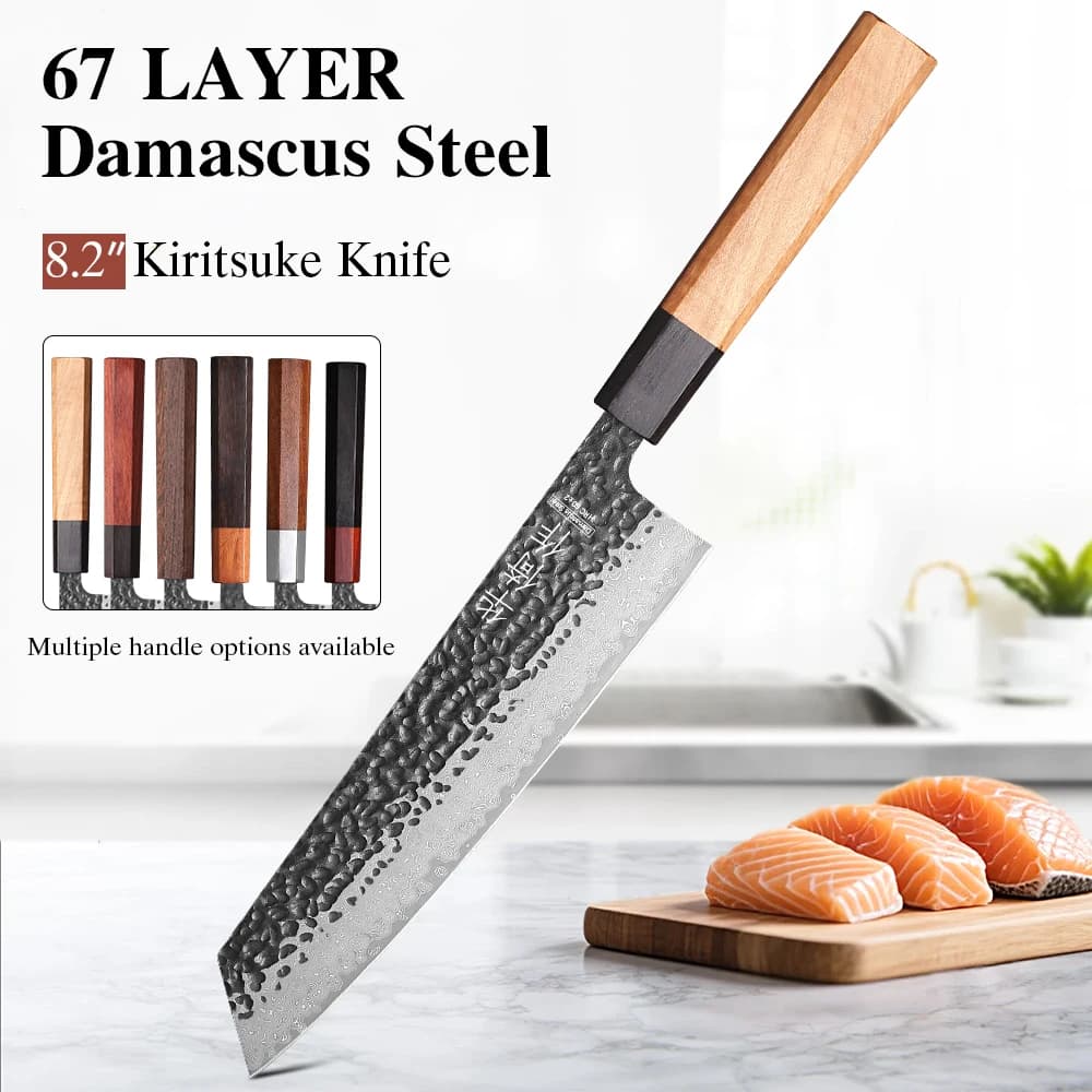 Faca Japonesa Kiritsuke Bunka de 8,2 Polegadas em Aço Damasco Forjada à Mão